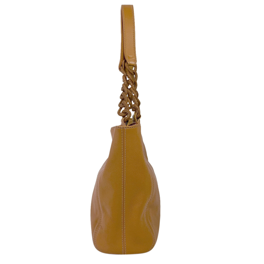 Chanel Style Cocomark Wood Tote Leather Brown Bag